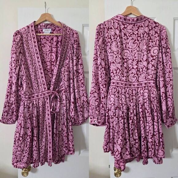 Omika Long-Sleeve Wrap Mini Dress L NWOT - Picture 3 of 11